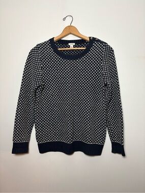 L.L.Bean Cotton Knit Sweater – Women’s Medium – Navy & White Nordic Fair Isle